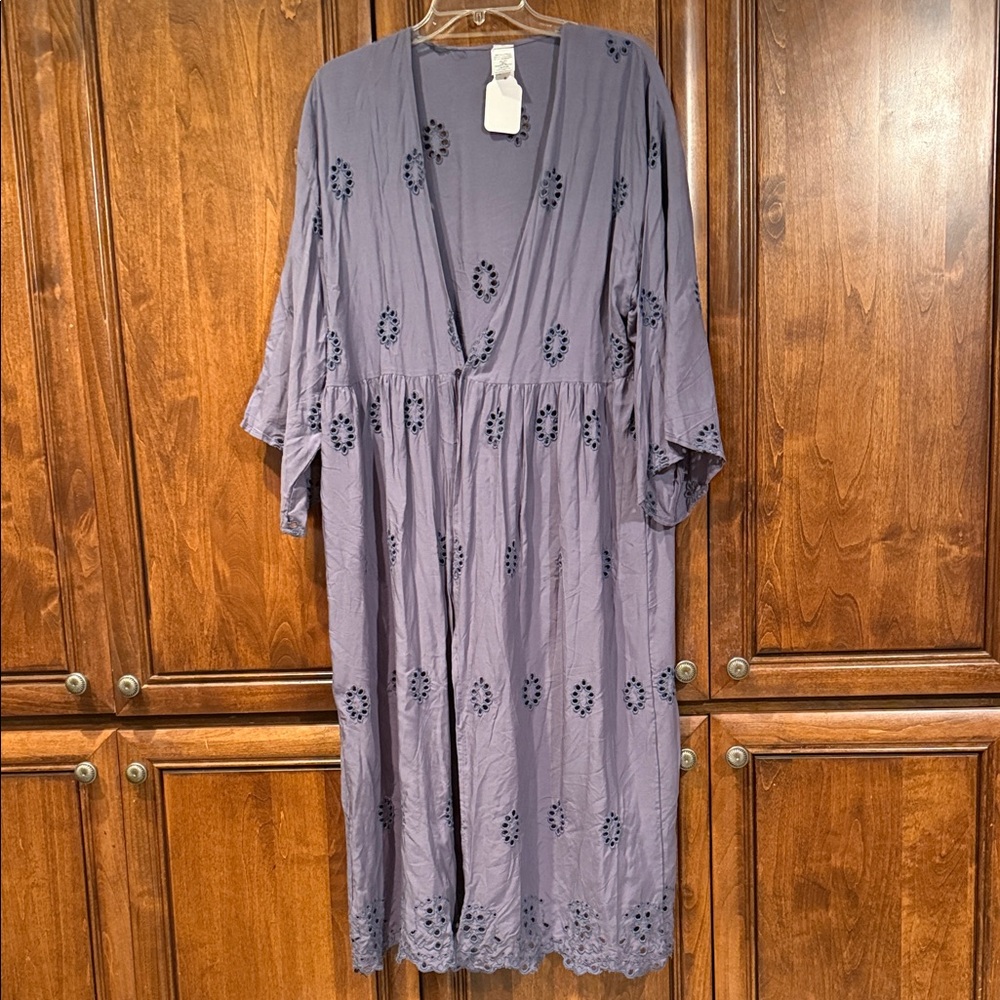 Blue Embroidered Maxi Cardigan